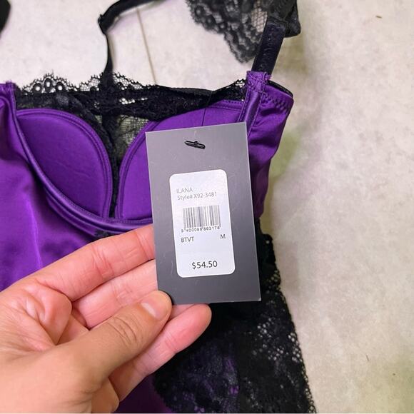 Fredericks of Hollywood Purple Black Ilana Lace Bodysuit Mesh Thong NWT Medium - Picture 5 of 15